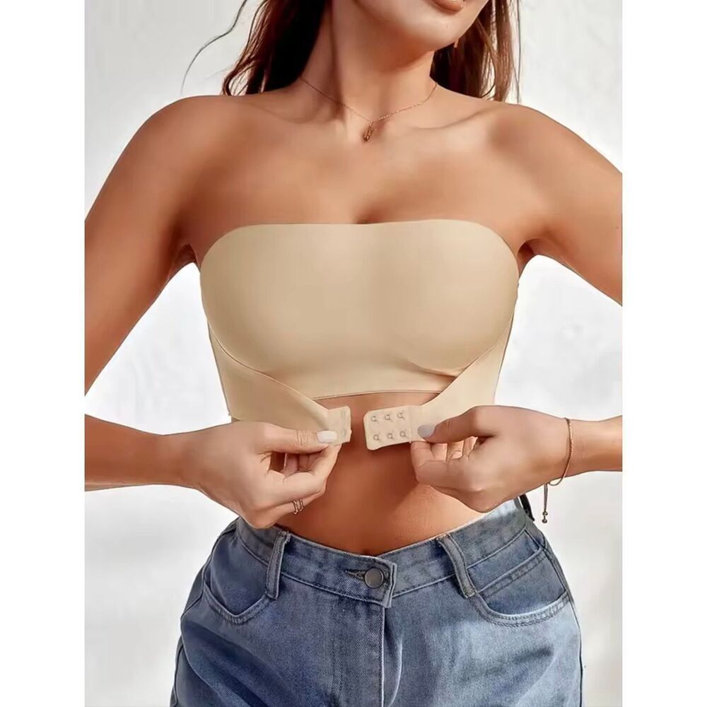 Women's Strapless No Padding Seamless Front Button Bra Comfortable Smooth Sz M